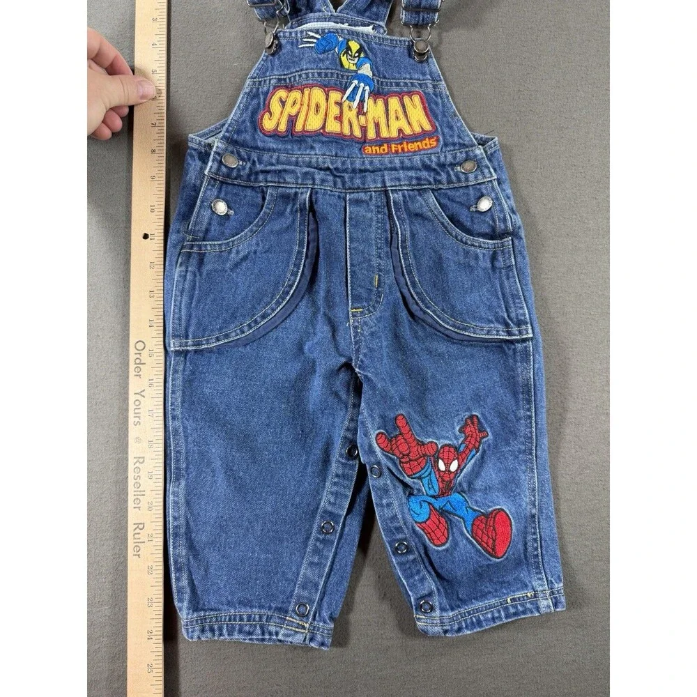Vintage Marvel Spider-Man & Friends Overalls Sz 18M Embroidered Denim Wolverine